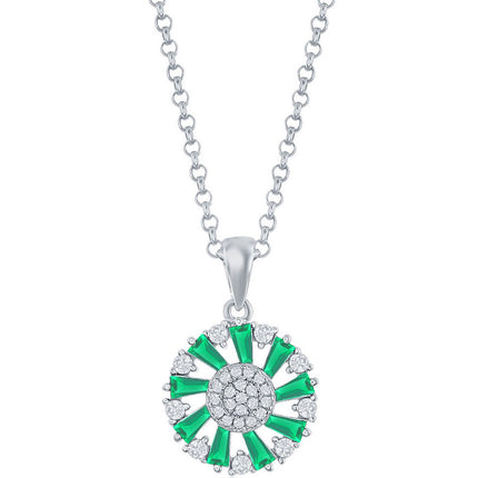 Classic Women's Pendant - Sterling Silver Baguette Emerald CZ Circle Design | K-8863 ,