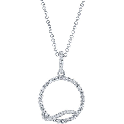 Classic Women's Pendant - Sterling Silver Rope Design CZ Wave Circle CZ | K-8865 ,