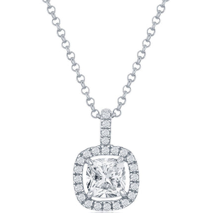 Classic Women's Pendant - Sterling Silver Square White CZ with CZ Border | K-8871 ,