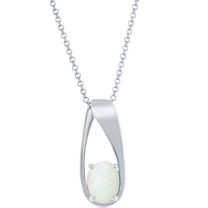 Women's Pendant - Sterling Silver Rhodium Plated Oval White Opal | K-8880 ,