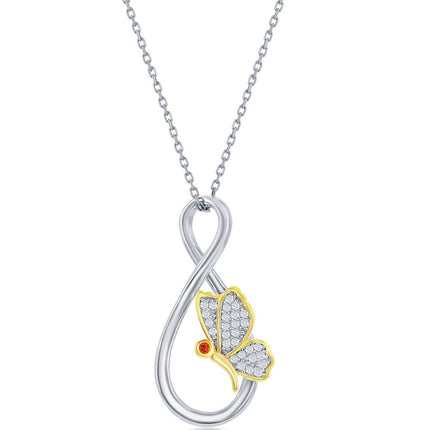 Classic Women's Pendant - Sterling Silver Two-Tone CZ Butterfly Pearshaped | K-8884 ,