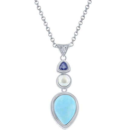 Women's Pendant - Larimar with FWP and Tanzanite CZ | K-8888 ,