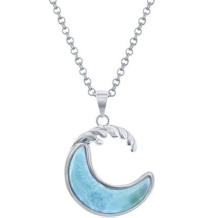 Women's Pendant - Sterling Silver Larimar Wave Design | K-8891 ,