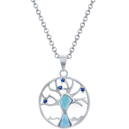 Women's Pendant - Silver Larimar and CZ Tree of Life | K-8893 ,
