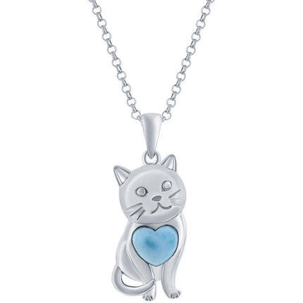 Women's Pendant - Sterling Silver Larimar Cat Design | K-8896 ,