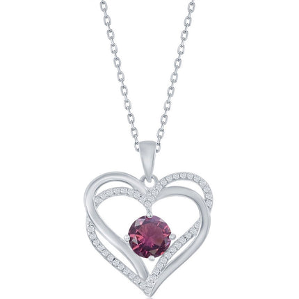 Classic Women's Pendant - Sterling Silver Amethyst CZ Birthstone Heart Shape | K-8918 ,