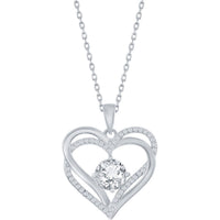 Classic Women's Pendant - Sterling Silver Double Heart White CZ Birthstone | K-8920 ,