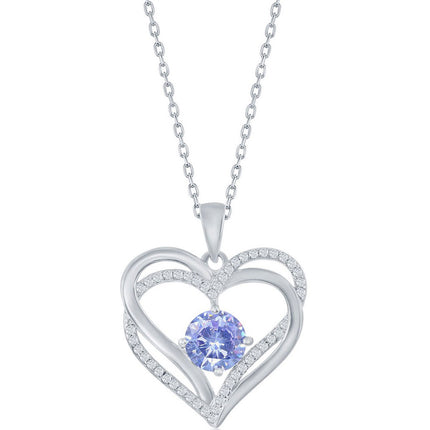 Classic Women's Pendant - Sterling Silver Lavander CZ Birthstone Heart Shape | K-8922 ,