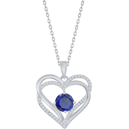 Classic Women's Pendant - Sterling Silver Sapphire CZ Birthstone Heart Shape | K-8925 ,