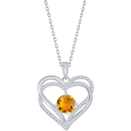 Classic Women's Pendant - Sterling Silver Citrine CZ Birthstone Heart Shape | K-8927 ,
