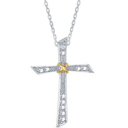 Classic Women's Pendant - Sterling Silver Two Tone Diamond Accent Cross | KDP-125 ,