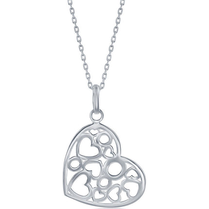Classic Women's Necklace - Sterling Silver Heart with Hearts and Circles | L-3505 ,