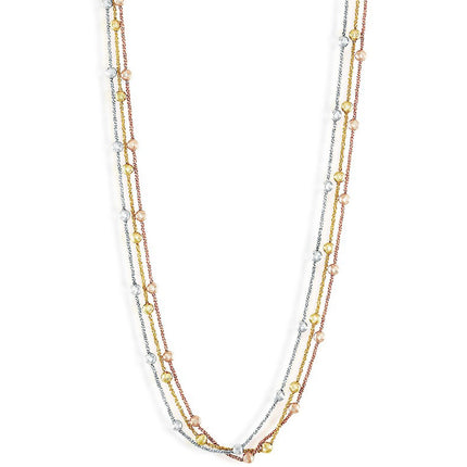 Classic Women's Necklace - Sterling Silver Diamond Cut Beads Triple Strand | L-3535 ,