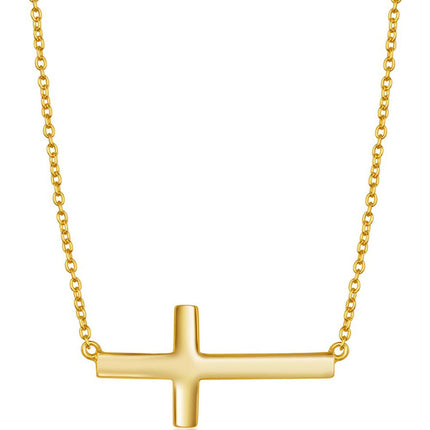Classic Women's Necklace - Sterling Silver Gold Tone Sideways Cross Design | L-3554 ,