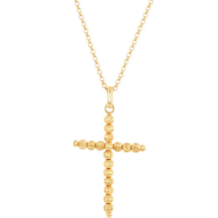 Classic Women's Necklace - Sterling Silver Gold Plated Beaded Cross Design | L-3565 ,