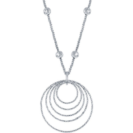 Classic Women's Necklace - Sterling Silver Diamond Cut Rings Beaded Chain | L-3609 ,