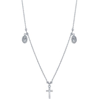 Classic Women's Necklace - Sterling Silver Small Cross with Medals Station | L-3690 ,