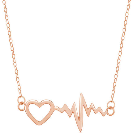 Classic Women's Necklace - Sterling Silver Rose Gold Heartbeat with Heart | L-3721 ,