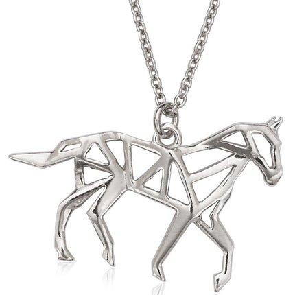 Classic Women's Necklace - Sterling Silver Shiny Open Horse Origami Styled | L-3734 ,