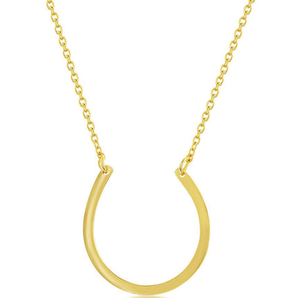 Classic Women's Necklace - Sterling Silver Gold Plated Rounded Horseshoe | L-3770 ,