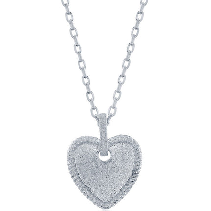 Classic Women's Necklace - Sterling Silver Matte Heart with Rope Design | L-3806 ,