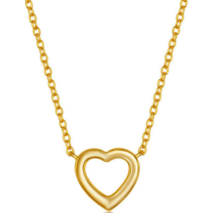 Classic Women's Necklace - Sterling Silver Gold Plain Small Open Heart | L-4039-GP ,