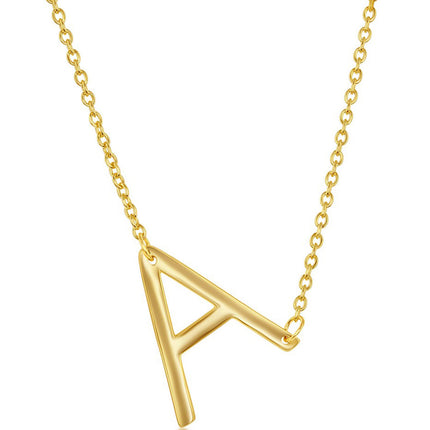 Classic Women's Necklace - Sterling Silver Gold Tone Sideways A Initial | L-4210-GP ,