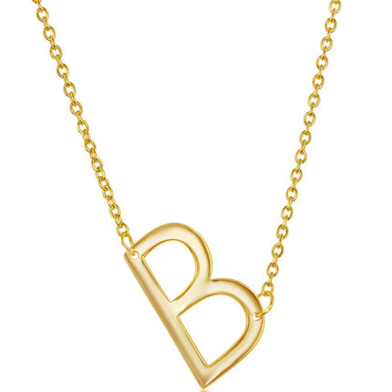 Classic Women's Necklace - Sterling Silver Gold Tone Sideways B Initial | L-4211-GP ,