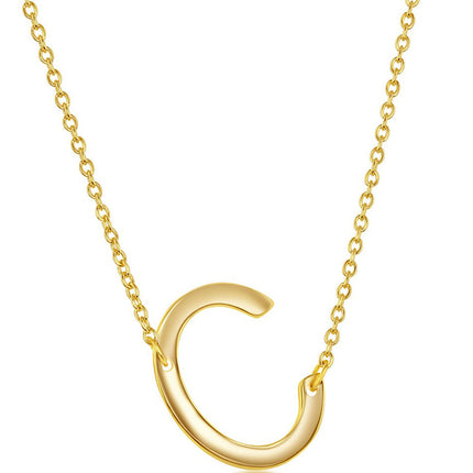 Classic Women's Necklace - Sterling Silver Gold Tone Sideways C Initial | L-4212-GP ,