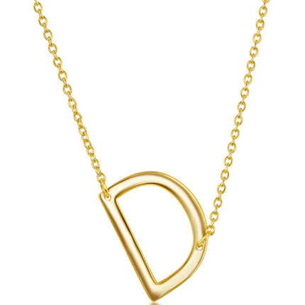 Classic Women's Necklace - Sterling Silver Gold Tone Sideways D Initial | L-4213-GP ,