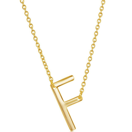 Classic Women's Necklace - Sterling Silver Gold Tone Sideways F Initial | L-4215-GP ,