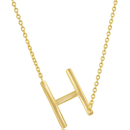 Classic Women's Necklace - Sterling Silver Gold Tone Sideways H Initial | L-4217-GP ,