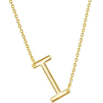 Classic Women's Necklace - Sterling Silver Gold Tone Sideways I Initial | L-4218-GP ,