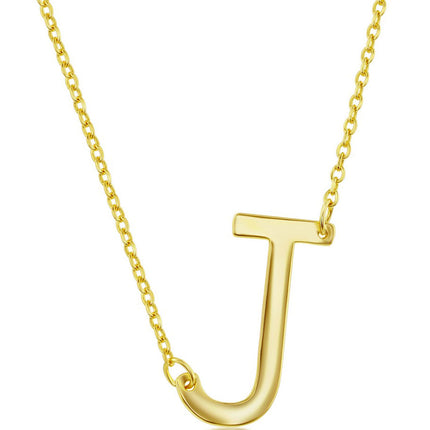 Classic Women's Necklace - Sterling Silver Gold Tone Sideways J Initial | L-4219-GP ,