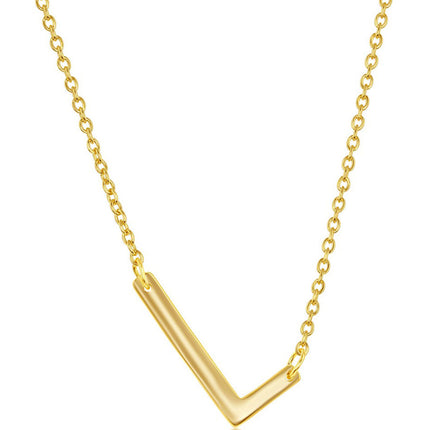 Classic Women's Necklace - Sterling Silver Gold Tone Sideways L Initial | L-4221-GP ,
