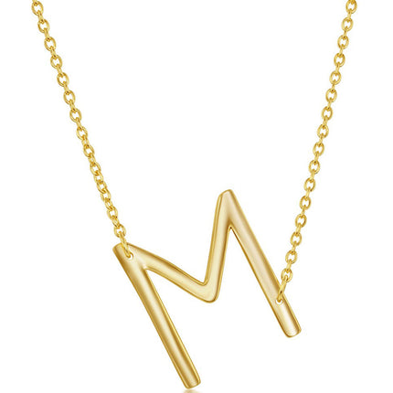 Classic Women's Necklace - Sterling Silver Gold Tone Sideways M Initial | L-4222-GP ,