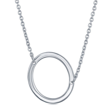 Classic Women's Necklace - Silver Sideways O Initial with Lobster Clasp | L-4224 ,