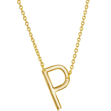 Classic Women's Necklace - Sterling Silver Gold Tone Sideways P Initial | L-4225-GP ,