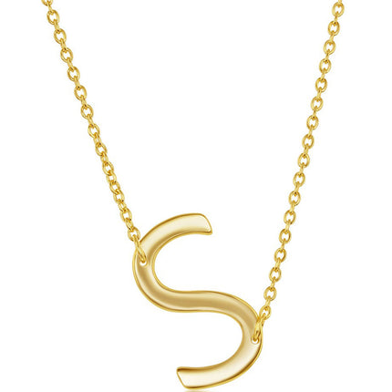 Classic Women's Necklace - Sterling Silver Gold Tone Sideways S Initial | L-4228-GP ,