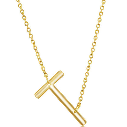 Classic Women's Necklace - Sterling Silver Gold Tone Sideways T Initial | L-4229-GP ,
