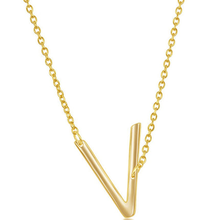Classic Women's Necklace - Sterling Silver Gold Tone Sideways V Initial | L-4231-GP ,