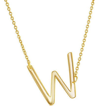 Classic Women's Necklace - Sterling Silver Gold Tone Sideways W Initial | L-4232-GP ,