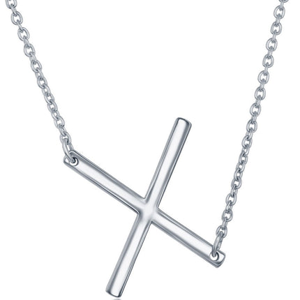 Classic Women's Necklace - Silver Sideways X Initial with Lobster Clasp | L-4233 ,