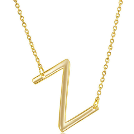 Classic Women's Necklace - Sterling Silver Gold Tone Sideways Z Initial | L-4235-GP ,