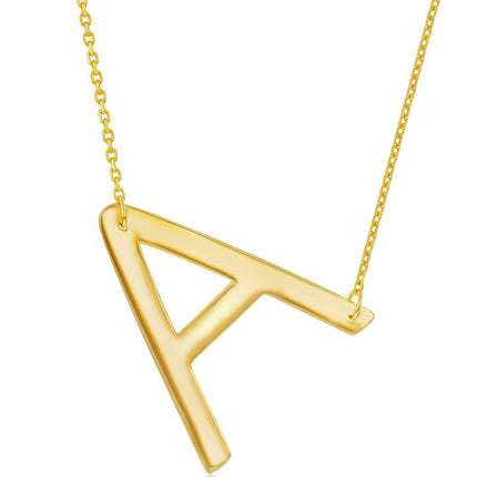 Classic Women's Necklace - Sterling Silver Gold Large Sideways A Initial | L-4261 ,