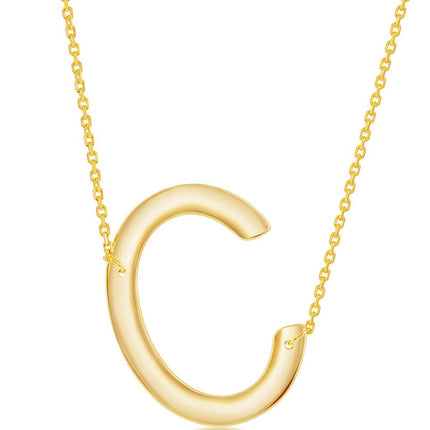 Classic Women's Necklace - Sterling Silver Gold Large Sideways C Initial | L-4263 ,