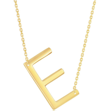 Classic Women's Necklace - Sterling Silver Gold Large Sideways E Initial | L-4265 ,