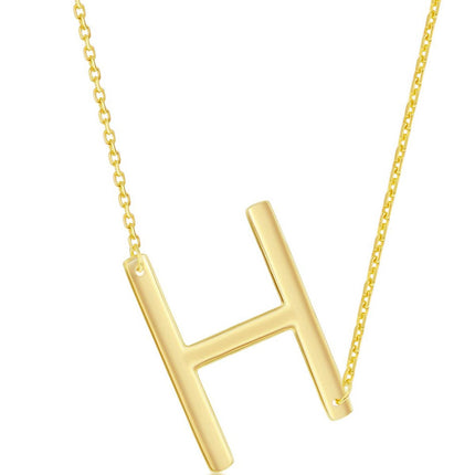 Classic Women's Necklace - Sterling Silver Gold Large Sideways H Initial | L-4268 ,