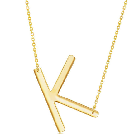 Classic Women's Necklace - Sterling Silver Gold Large Sideways K Initial | L-4271 ,