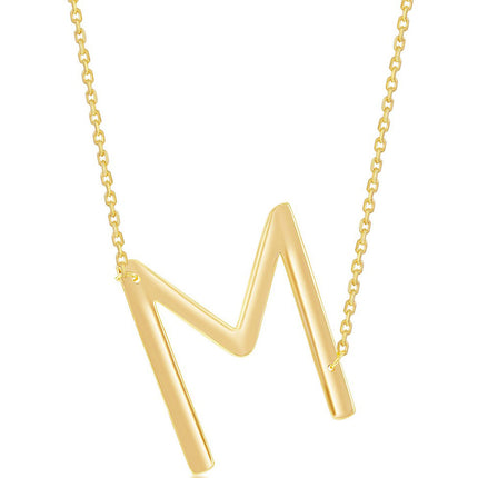 Classic Women's Necklace - Sterling Silver Gold Large Sideways M Initial | L-4273 ,